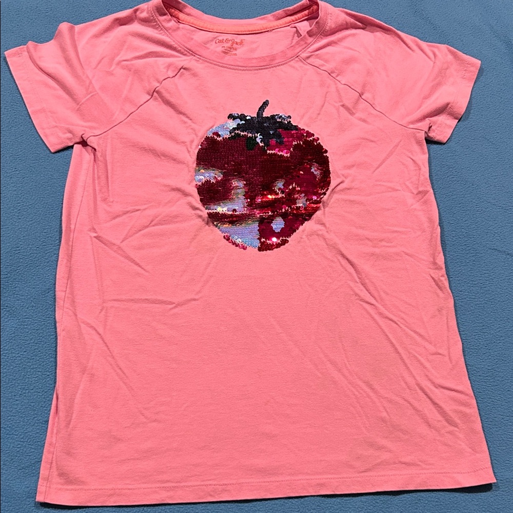 Cat & Jack Pink Short-Sleeve Tee with Reversible Sequin Apple